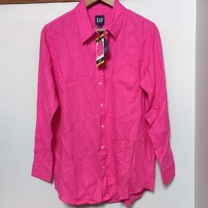 NWT Womens M GAP Linen Blend Pink Long Sleeve Button Down Up Shirt Top Lagenlook
